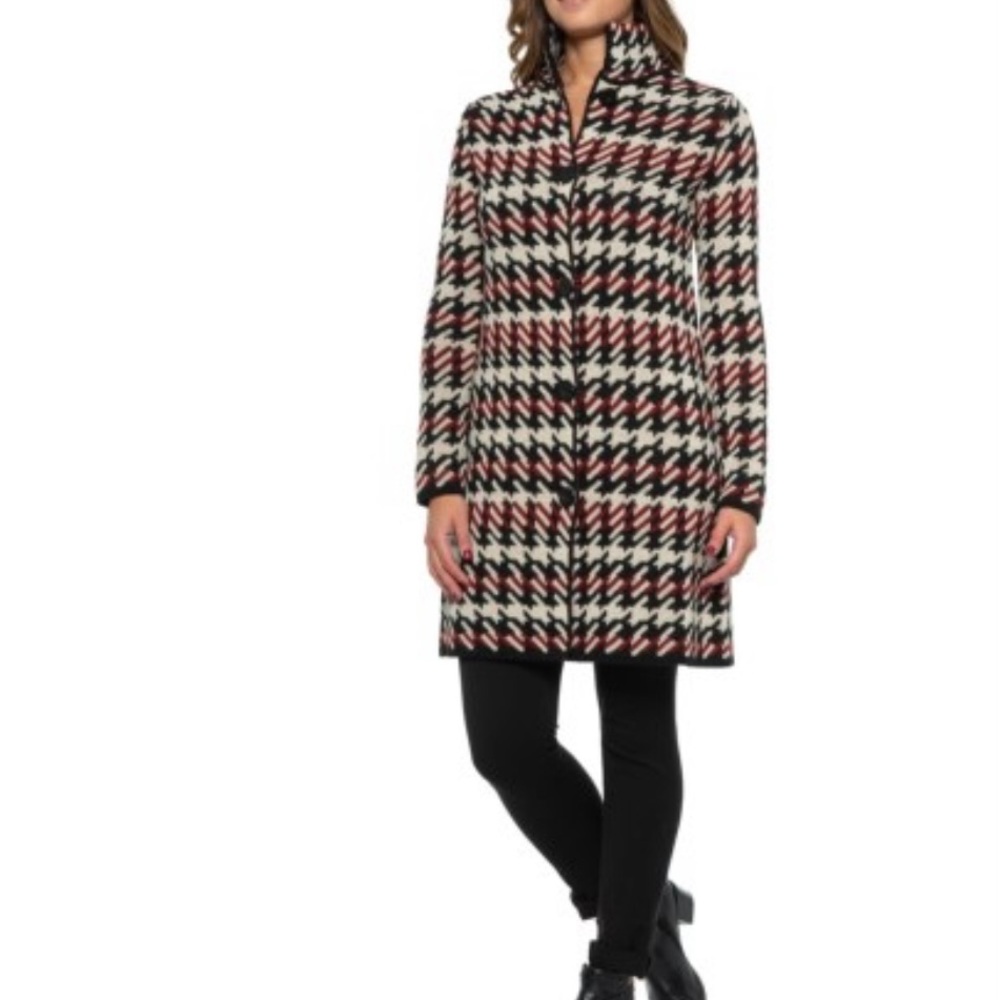 COCOGIO HOUNDSTOOTH SWEATER COAT OPEN CARDIGAN LG